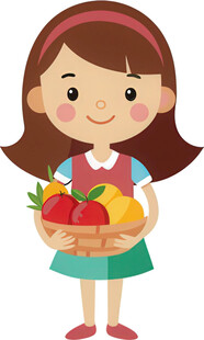 女孩提果篮收获满满喜悦免抠图