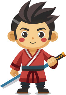 男孩扮武士持剑威风凛凛免抠图