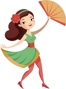 女孩持折扇翩翩起舞很灵动免抠图