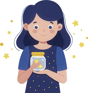 女孩拿萤火虫瓶子免抠图