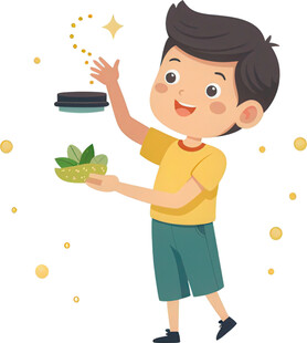 男孩撒花瓣动作轻盈欢快