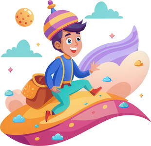 阿拉丁男孩坐飞毯展开奇幻之旅