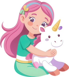 女孩抚独角兽温柔画面