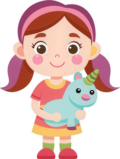 女孩抱独角兽显亲昵状
