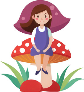 女孩坐蘑菇展梦幻场景