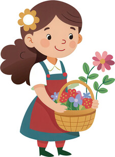 带花女孩捧花露灿烂笑容
