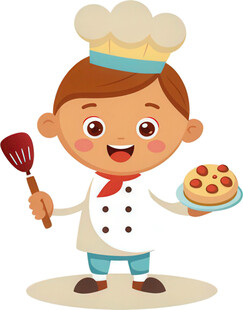 小孩扮厨师准备美食免抠图