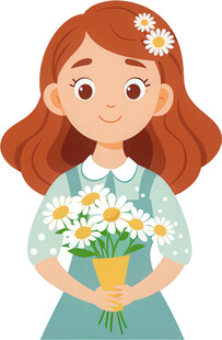 女孩捧花笑容甜美可爱免抠图