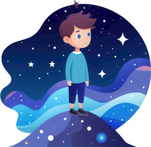 男孩在星空下幻想遨游宇宙免抠