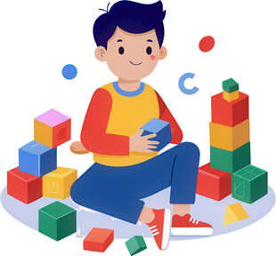 男孩搭积木发挥创造才能免抠
