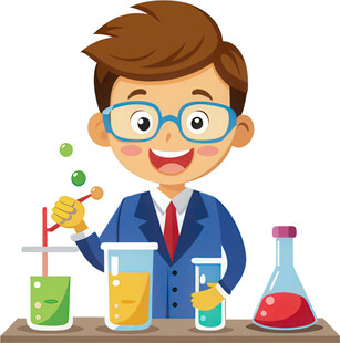 男孩认真进行科学小实验
