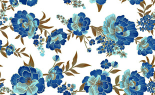 大牌风蓝白花卉图案设计