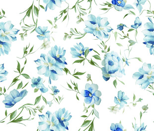 蓝白花卉水彩无缝图案
