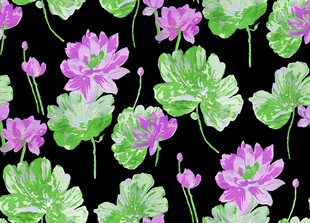 水墨风紫色荷花绿叶图案