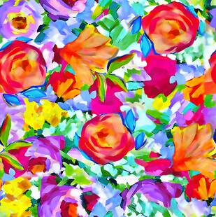 油画风缤纷多彩花卉图案