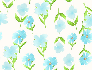 蓝色小花绿叶无缝图案