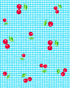 蓝底格纹樱桃图案背景