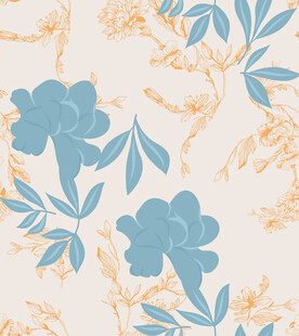 国风蓝黄花卉图案背景纹理