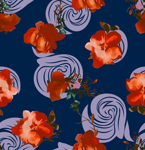 深蓝底花卉螺旋图案设计