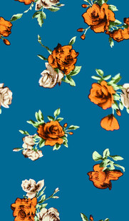 蓝色底花卉图案印花