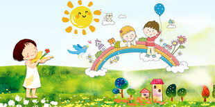 儿童在梦幻草地欢乐玩耍