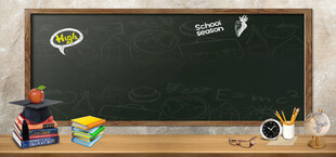 黑板前的学习用品组合