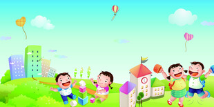 儿童在绿地玩耍欢乐场景