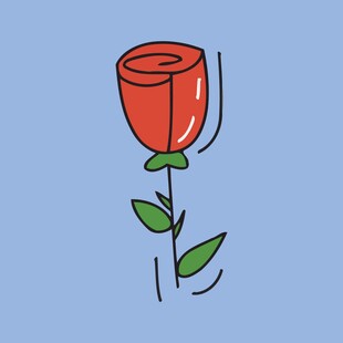 简约线条风红色玫瑰花