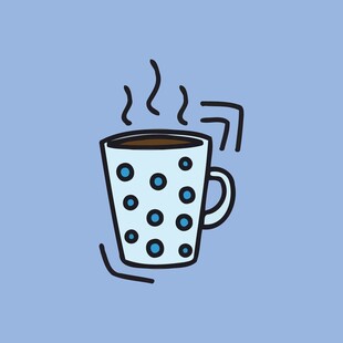 手绘带点图案的热咖啡杯