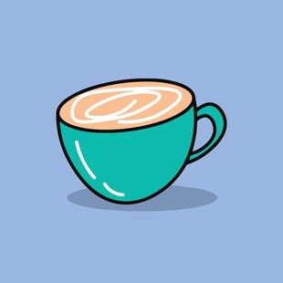 手绘青绿色咖啡杯插画