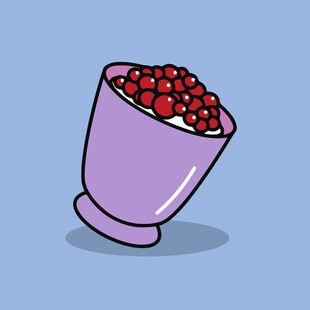 紫色杯子装着红色果实