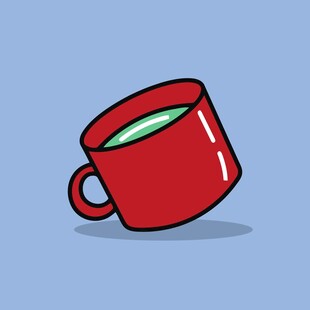 倾斜的红色咖啡杯