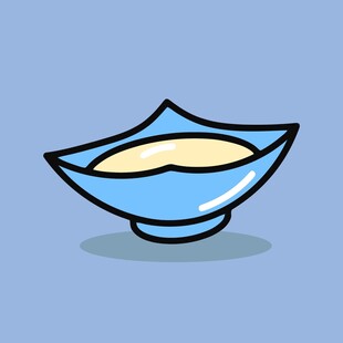 蓝色碗装淡黄色食物