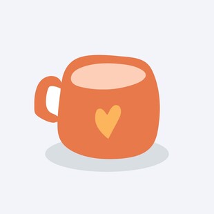 爱心图案的橙色咖啡杯