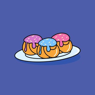 美味多彩甜甜圈摆放在盘