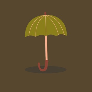 绿色简约风单把雨伞插画