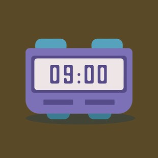 紫色卡通闹钟显示9点