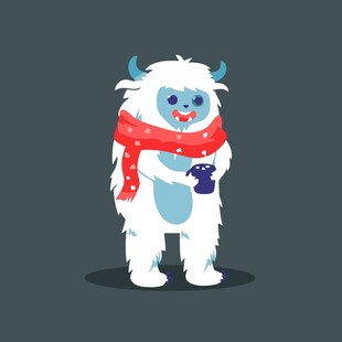可爱雪人怪兽手持紫色物件