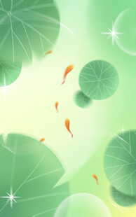 荷塘游鱼清新插画