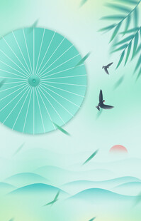 古风山水间的纸伞飞鸟景