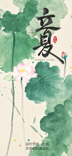 水墨立夏荷叶插画意境图