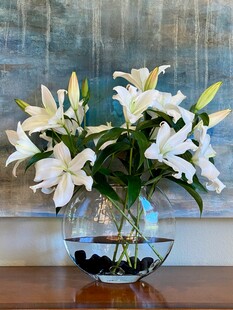 透明花瓶中的优雅白百合
