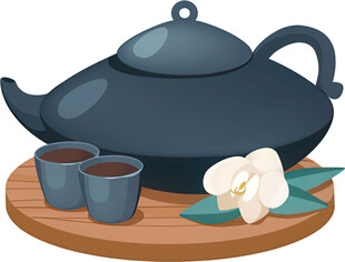 中式茶具与素雅花卉组合