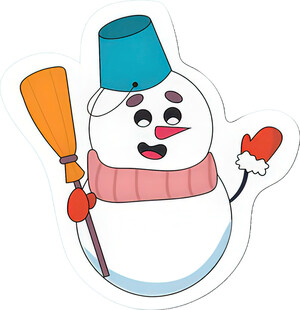 可爱雪人手持扫帚和手套