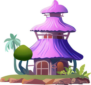 梦幻紫色小屋与绿植景观
