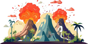 火山爆发景观插画