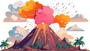 火山喷发场景插画