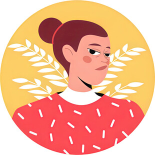 扎发红衣女士头像插画