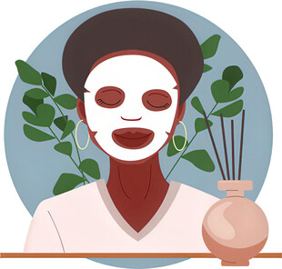 女士敷面膜享受绿植环绕