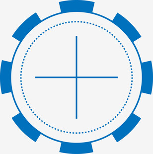 蓝色齿轮十字图标设计